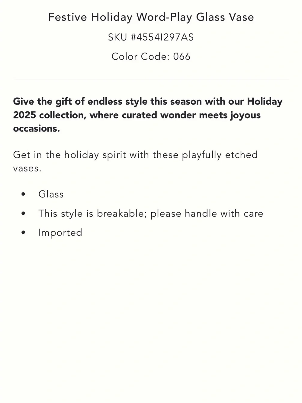 Anthro Holly Jolly Word Play Holiday Glass Vase